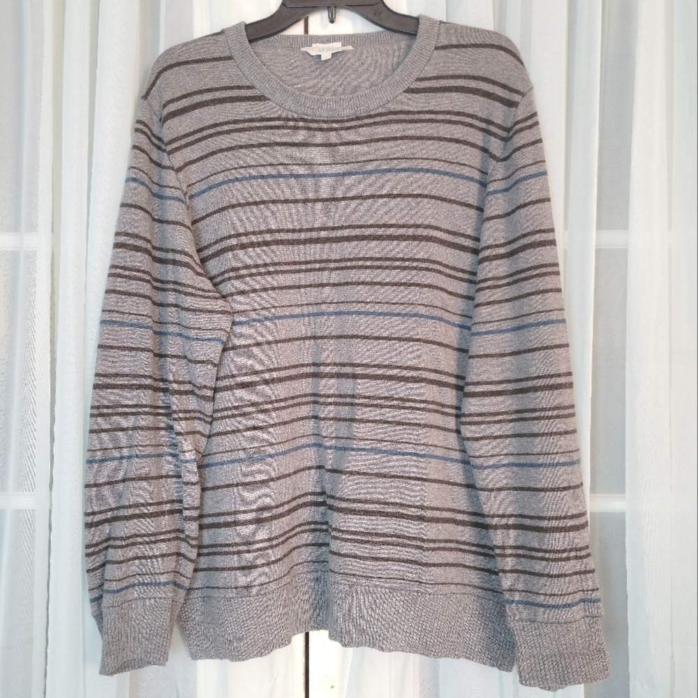 Fat Face Men Jumper Large Gray Striped Knit Long Sleeve Soft Wool Blend Gorpcore